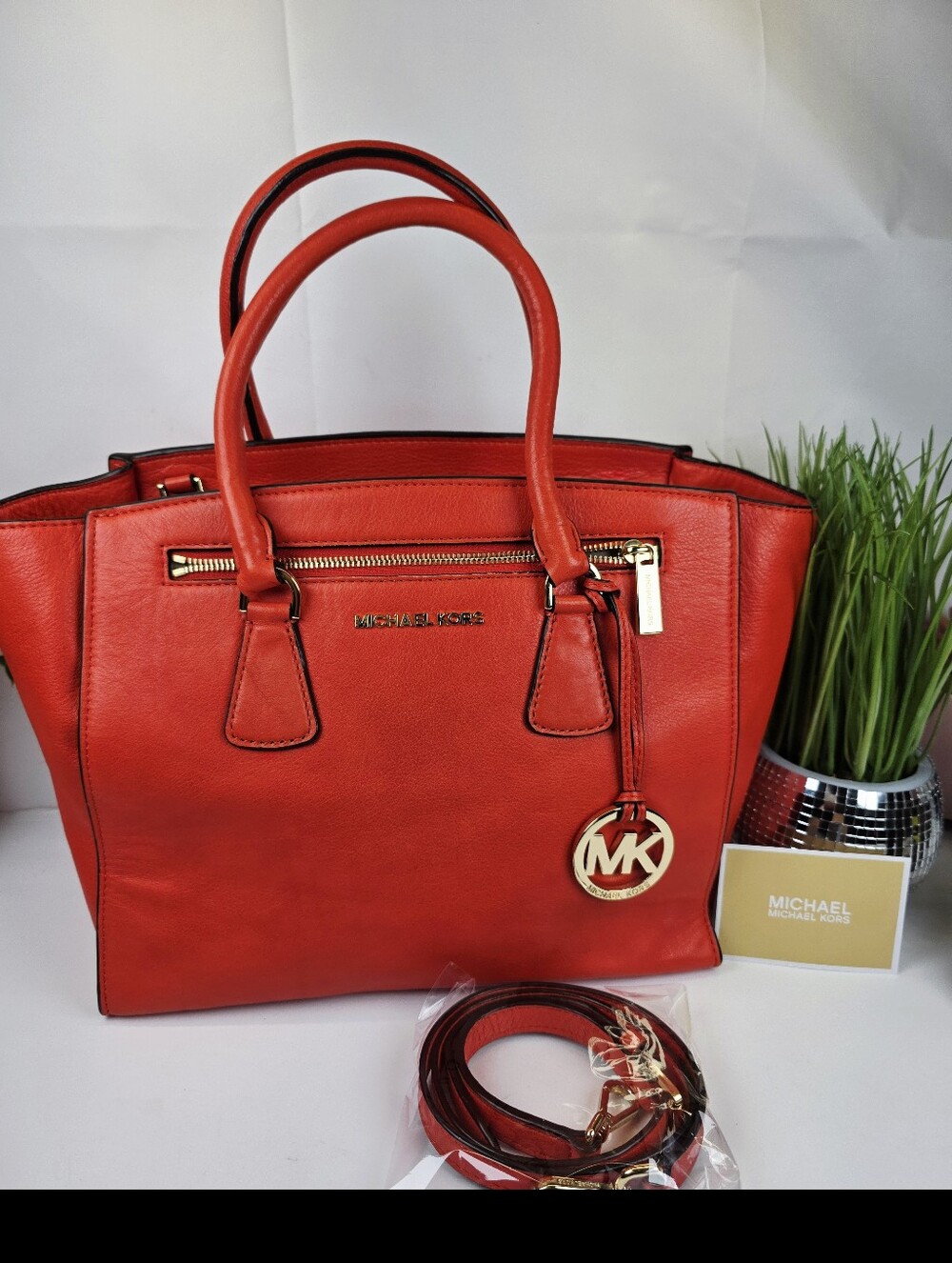 Michael michael Kors Sophie Orange Red Leather Satchel Shoulder Hand Fall Bag